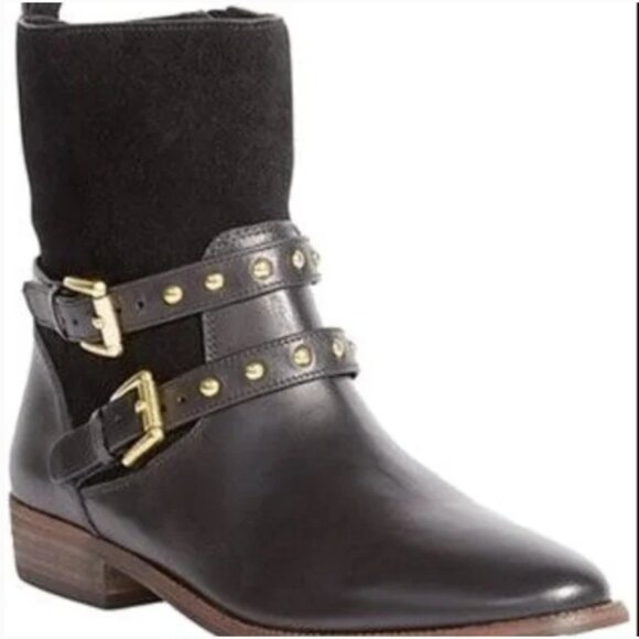 Coach Black Moto Suede Leather Boots Lilliana Gold Studs Hardware Size 11 B - Picture 1 of 15